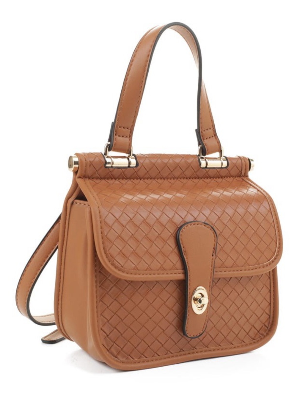 Classic Tan Woven Crossbody Satchel - Women Bags